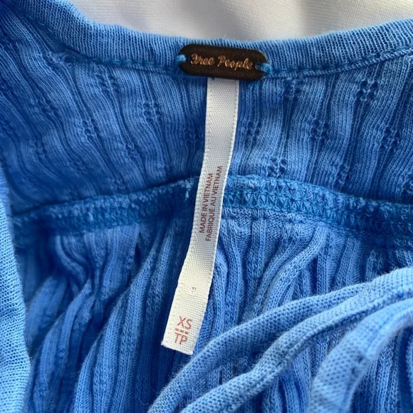 Free People (XS) Blue,Round Neck with Tie Back, Long Sleeve, 100% Cotton - Picture 5 of 7